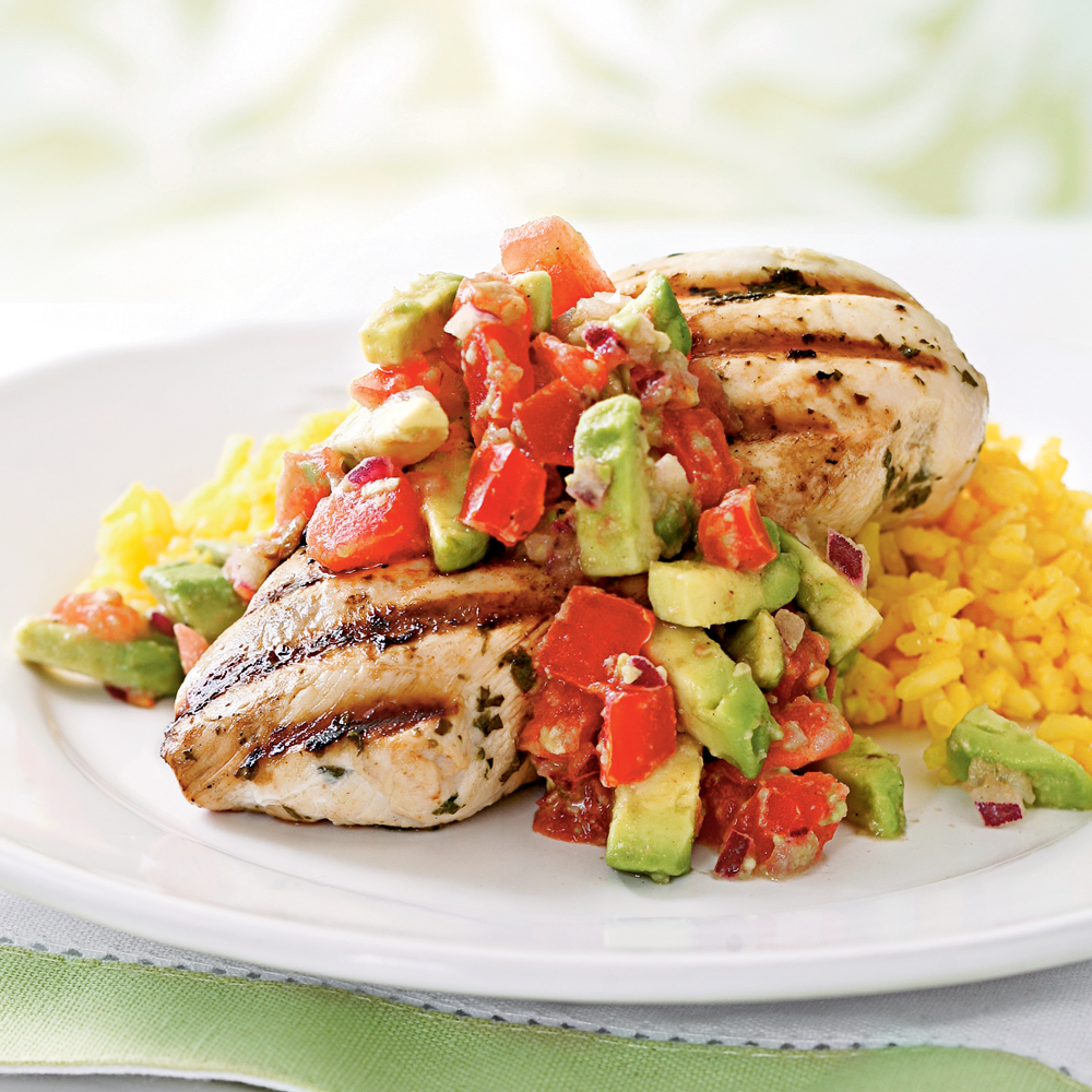 Chicken Breast with Avocado, Tomato, and Cheese