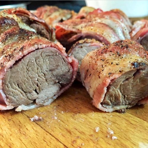 Grilled Venison Steaks Wrapped in Bacon