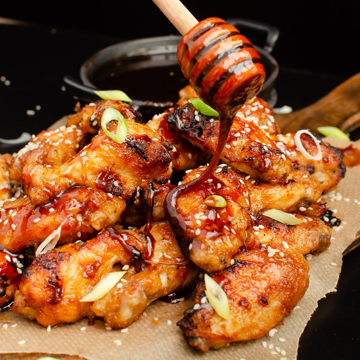 Honey Glazed Wings with Garlic Barbecue Drizzle